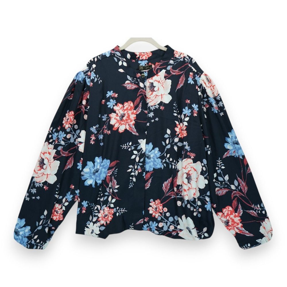 NWT DG2 by Diane Gilman Floral Pattern Bomber Jacket 3X Full Zip With‎ Snap $60